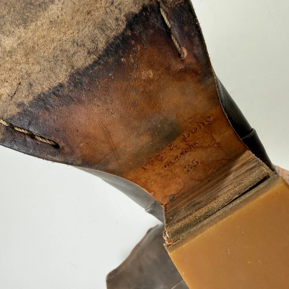 Rag &‎ Bone Newbury Ankle Boots Women 5 Leather Block Heel Distressed Chic Indie